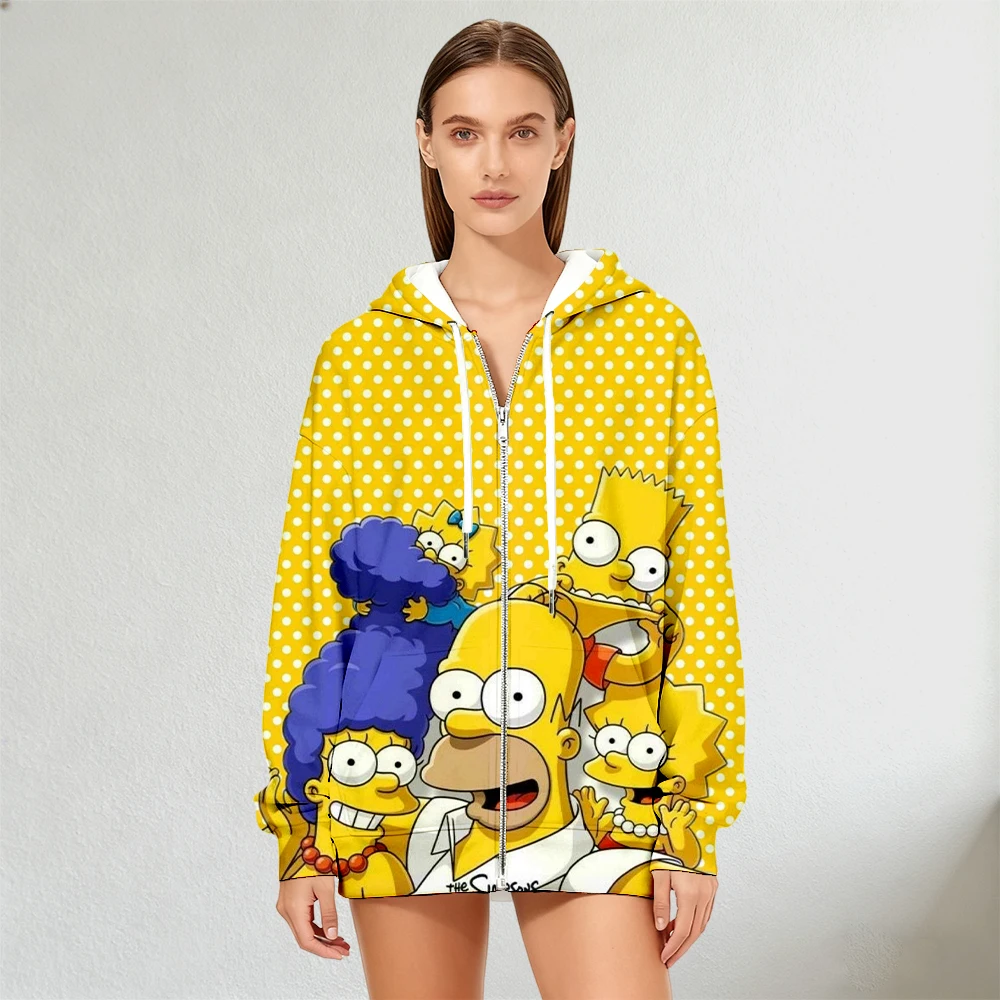 Women's Disney The Simpsons Family Printed Zip-Up Hoodie for Autumn Winter Fashion Streetwear Sweatshirt Graet for Casual Daily
