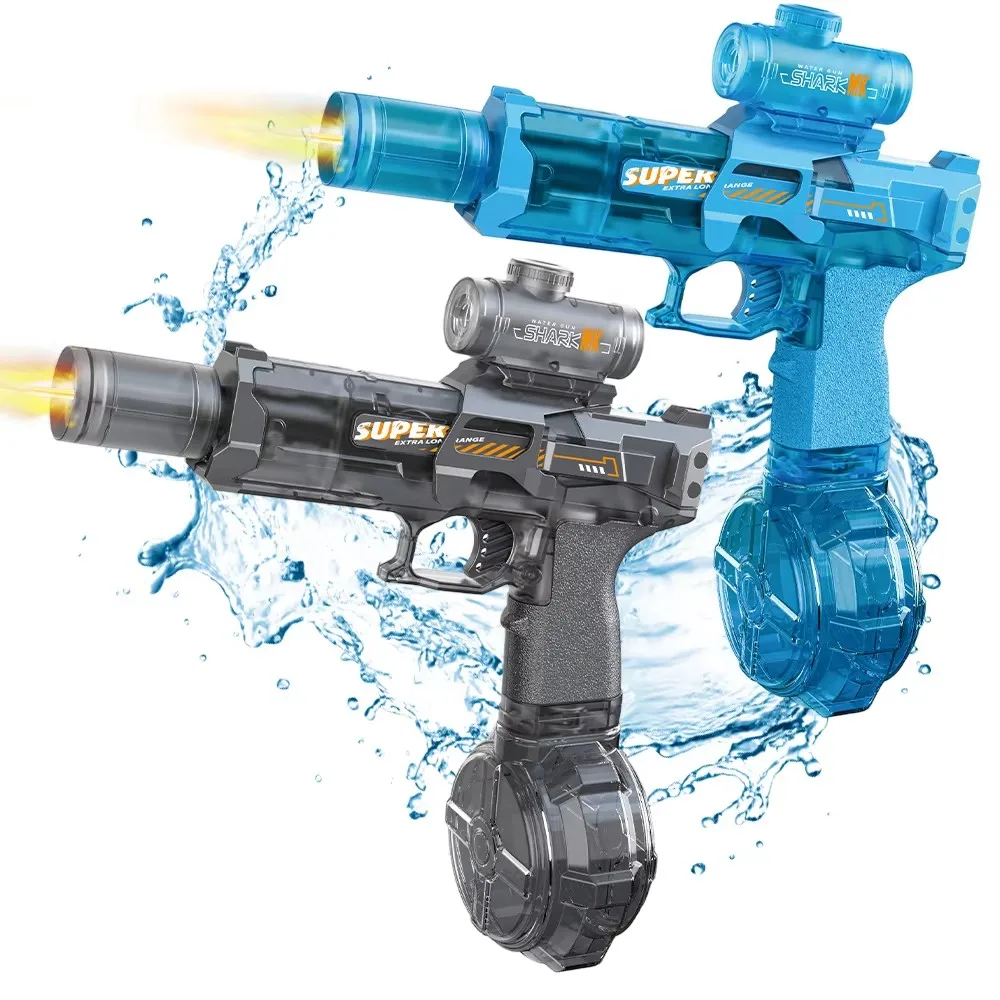Elektrische Wasserpistole mit Lichteffekten, Flammeneffekt, Hochgeschwindigkeits-Schussfunktion, leistungsstarkes Wasserspielzeug für Strand, Schwimmbad und Outdoor-Spiele.