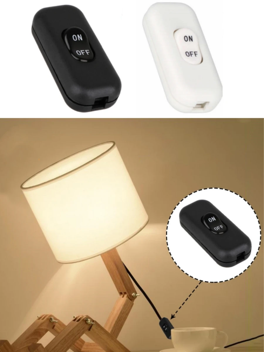 2/3 Stück 6A 250 V Inline-Kabelschalter, Knopfschalter Ein/Aus, schwarzer Knopf, Vorschubschalter für Tischlampe, Schreibtischleuchte, Bettlampe