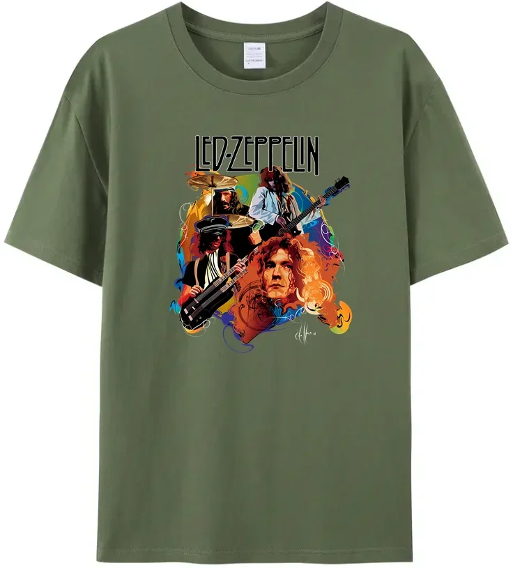 New retro era Led T-shirt of the World logo Zeppelin black cotton rock band T-shirt printing men's and women's casual tee