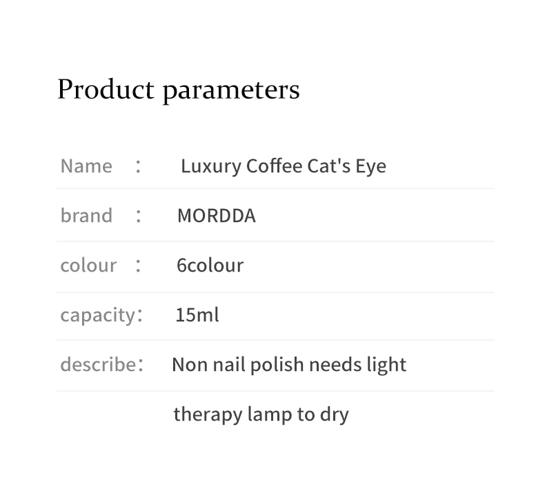 15 ml 6 Farben Luxus Kaffee Katzenauge Nagel Gelpoliermittel Set mit Soak Off UVLED Cat Eye Gelpoliermittel Maniküre Nail Art Kit – Detail 8