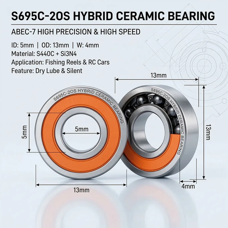10pcs ABEC7 RC Car Ceramic Bearings 5x13x4 S695 2RS Hybrid Ceramic Ball Bearings 5*13*4 S695C 2OS R1350 DDU