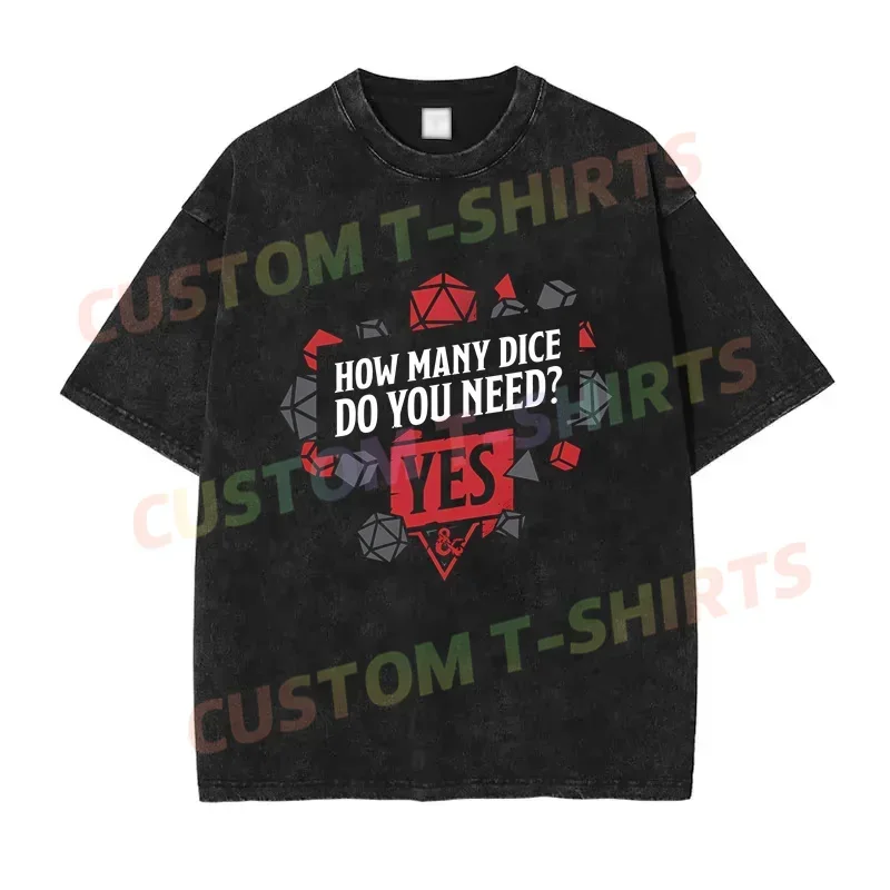 2024 Summer Vintage Cotton Washed Dice T-Shirt Black By Dungeon and Dragon Loose T Shirts Men Y2K Hip Hop Top Tee