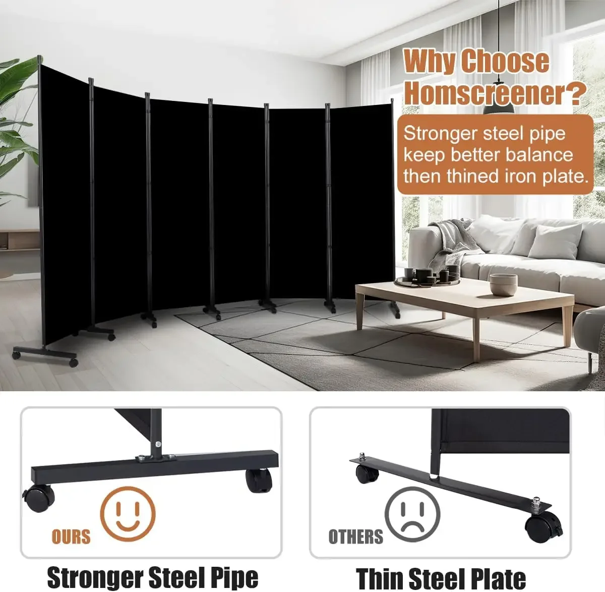 Room Divider Portable 132'' Partition Room Dividers and Folding Privacy Screens 6 Panel Wall Divider for Room Separation