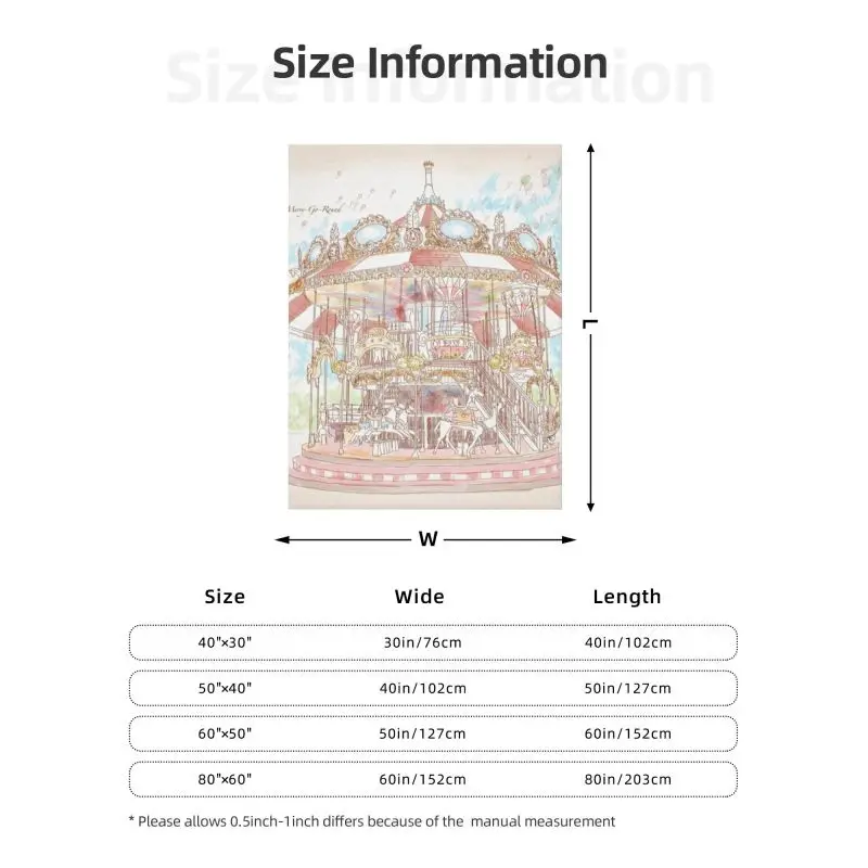 Custom 3D Print Pastel Circus Carousel Blankets Breathable Soft Flannel Sprint Amusement Park Throw Blanket Couch Office Bedroom