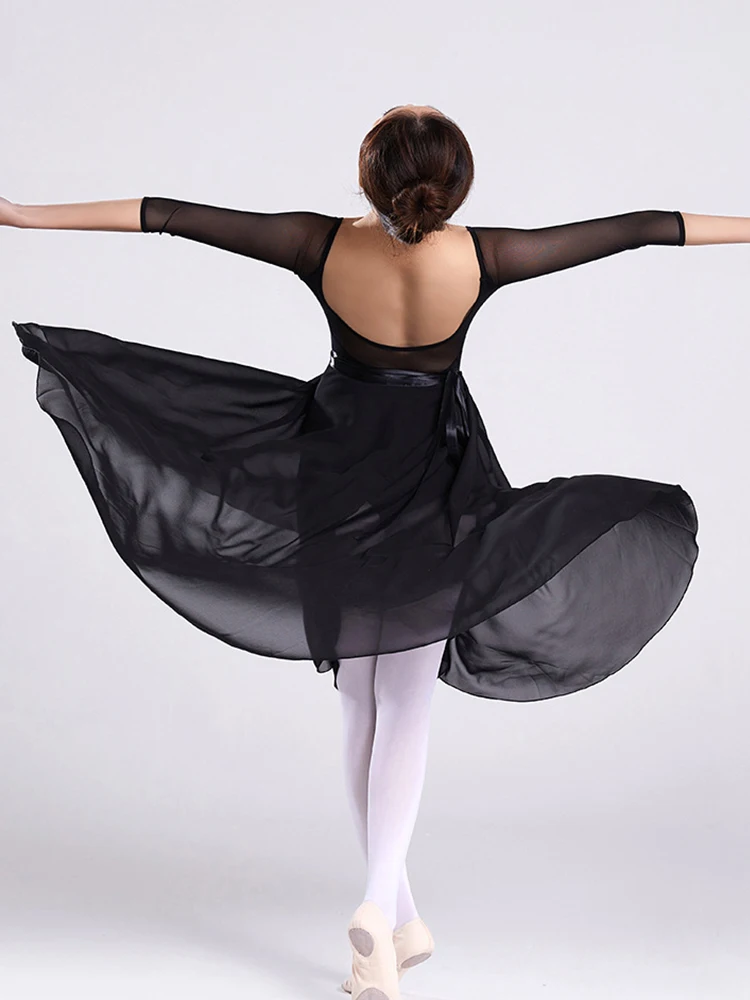 여성용 댄스 드레스, 쉬폰 발레 드레스, 여성용 댄스 랩 드레스, 넥타이 포함