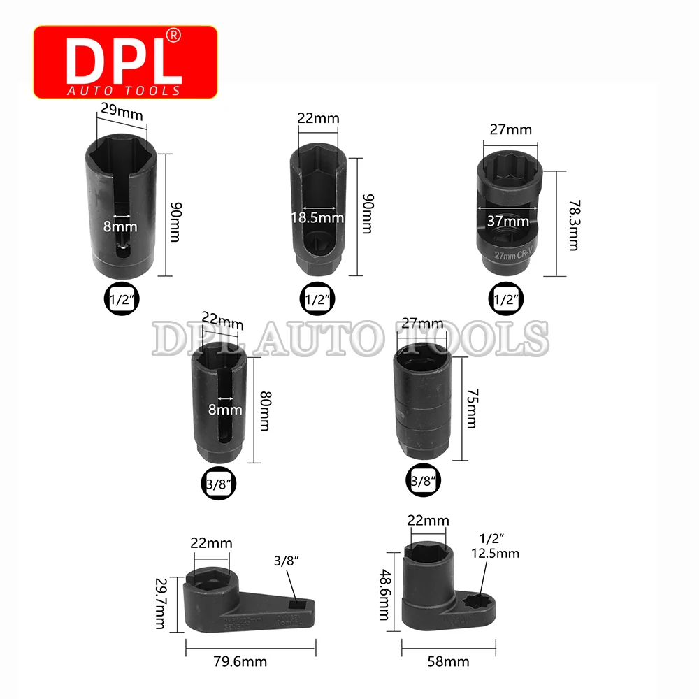 7pcs Oxygen Sensor Socket Automotive Shop Hand Tool Set