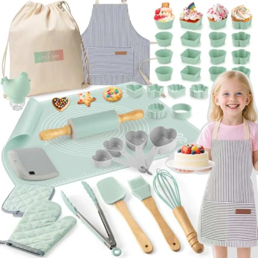 

Ultimate Baking Kit for - 38 Pcs Kitchen Tools Food Grade Silicone BPA/BPS Free - Real Cooking Set for Ages 8-12 - Girls Boys B