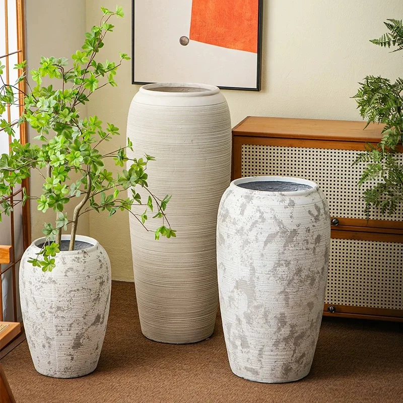 

2026 Garden Planter DesignRustic Tall Outdoor Garden Floor Hotel Home Decor Planters and Pots Fiber Clay Pot Flower Planter