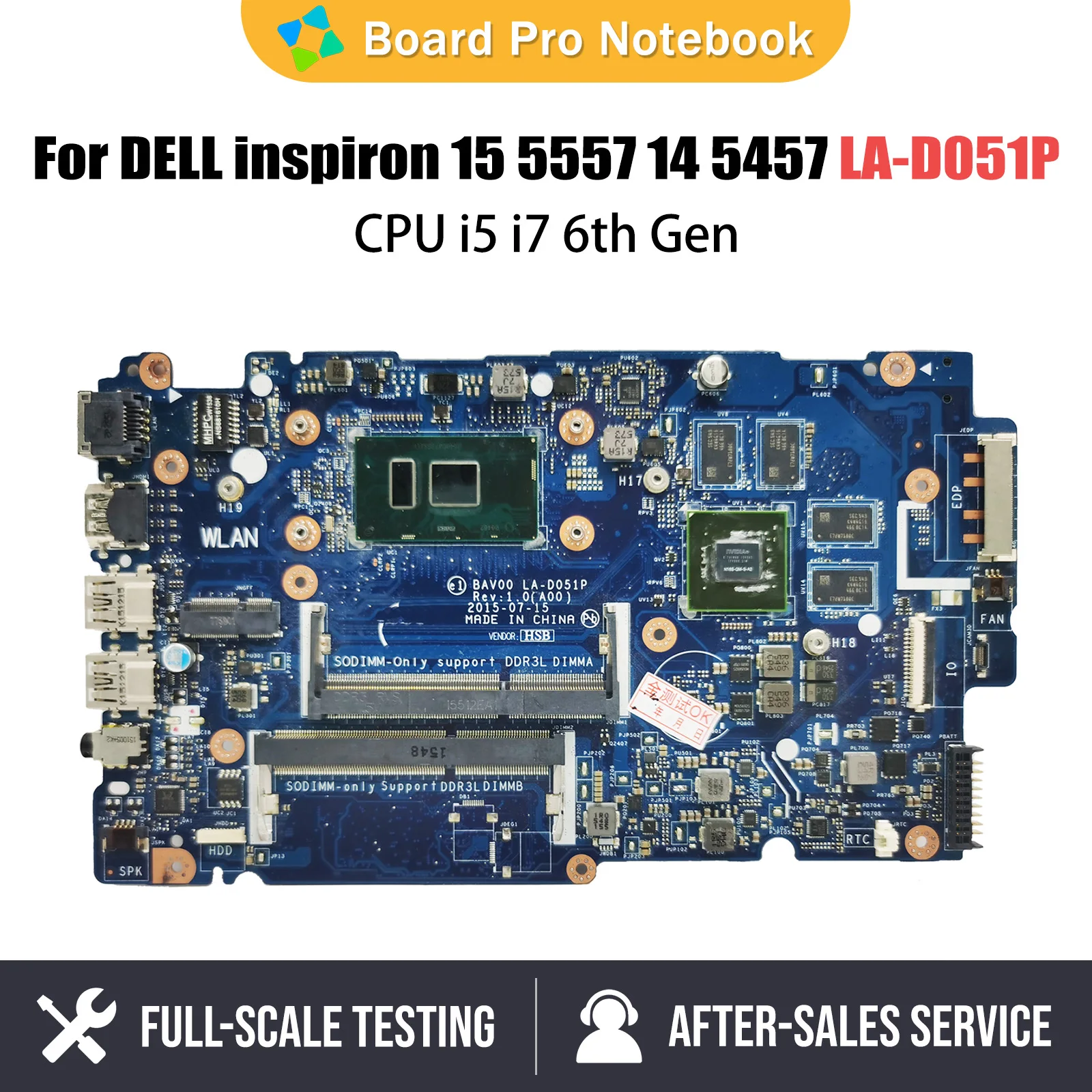 

Notebook MainBoard For Dell inspiron 14 5457 15 5557 LA-D051P GT930M CN-02XPMY 0X9C7 Laptop Motherboard i5-6200U i7-6500U CPU