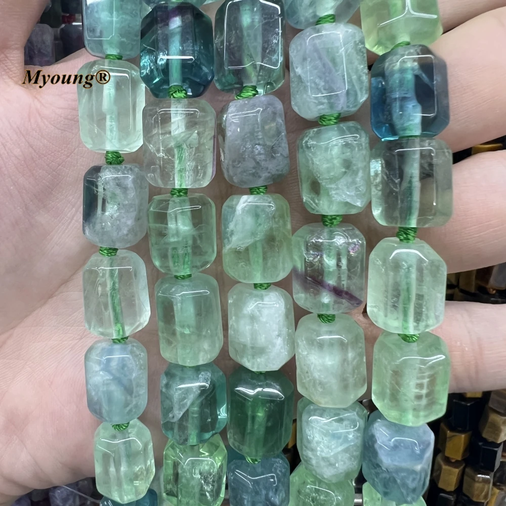 13x16MM Large Faceted Natural Green Fluorite Crystal Quartz Cutting Nugget Beads For DIY Jewelry Making MY230626