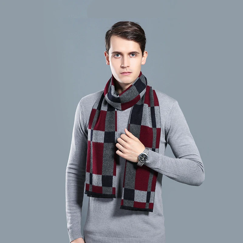 

Fashion Mens Winter Warm Long Soft Scarf with Tassel Reversible Formal Plaid Scarf for Men Classic Cashmere Feel Scarves