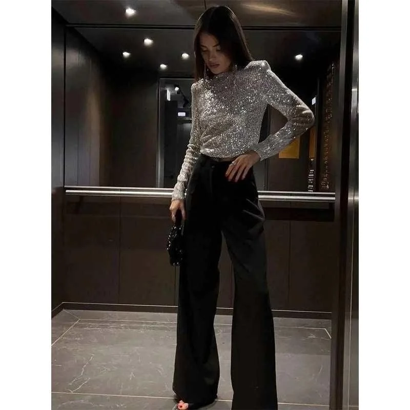 

Серебристый укороченный топ с пайетками, облегающий, женский, сексуальный, с одним длинным рукавом, Cleanfit, модная зимняя коллекция