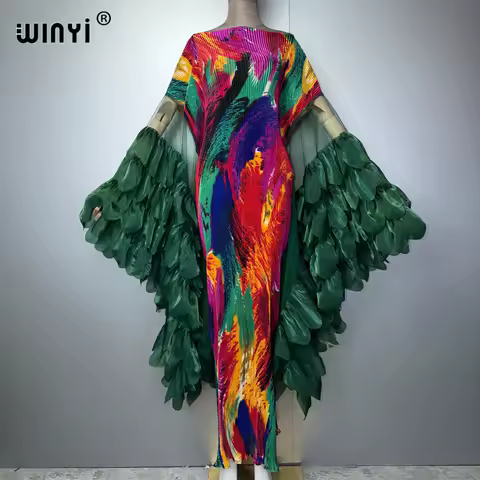 WINYI Pleated Elastic slim dress beach cover up kaftan abaya dubai luxury party dress Crimping evening dress abaya muslim woman