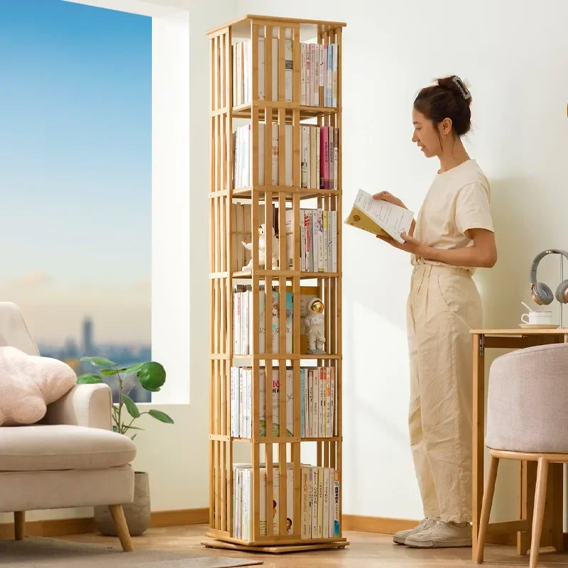 Rotating bookshelf 360 degree floor storage shelf Internet celebrity home simple student bookcase