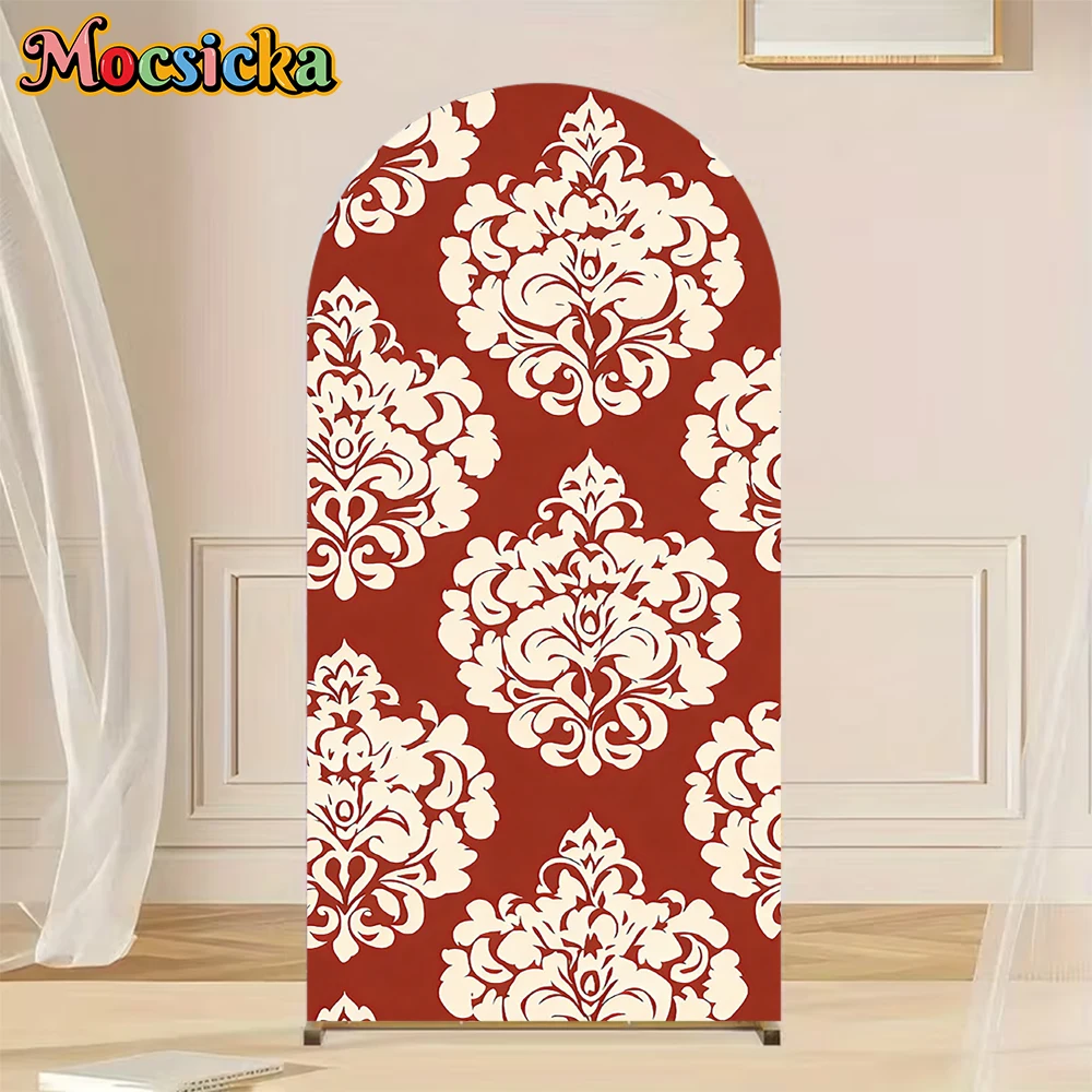 

Mocsicka Red Art Flowers Arch Backdrop Cover Cloth Paper Cuttings Photo Arched Background Adult Wedding Decorations Studio Props