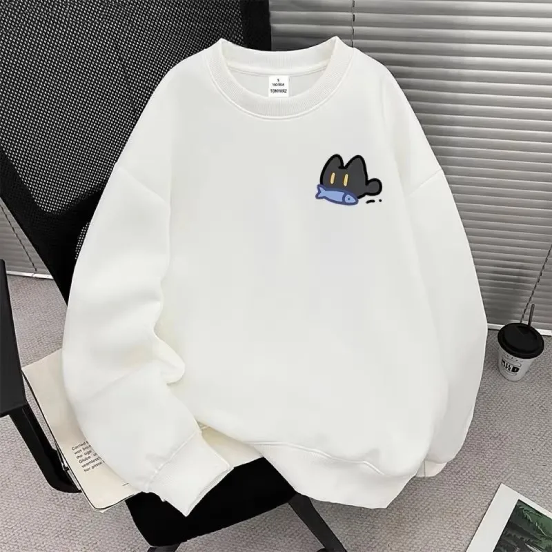 

Large Size 300 Pou Lazy Cartoon Print round Ne Sweatirt ex Autumn Winter Fce Lined Hatl Cotton Pullover