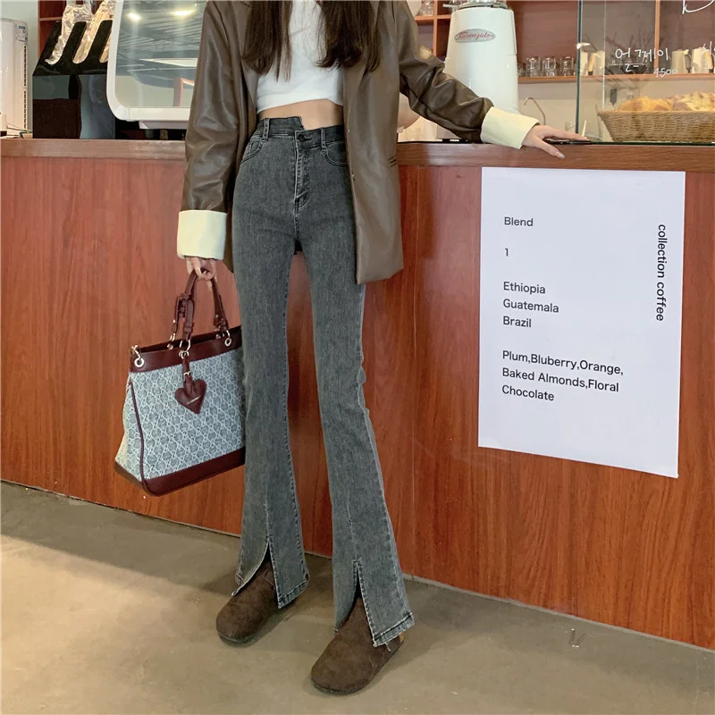 Korean Fashion Straight Leg Jeans Woman Female Clothing Women's Pants Denim  Streetwear High Waist 2023 Flare Vintage Blue