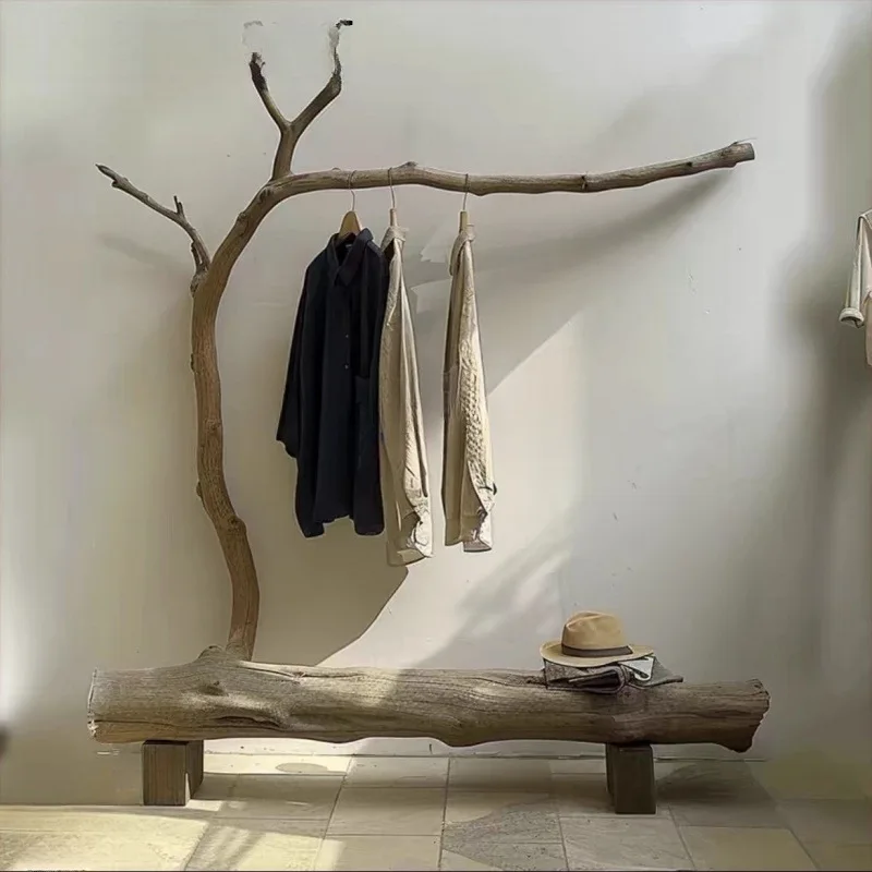 Arte de piso, simples e prática, quarto de madeira maciça, cabide de galhos