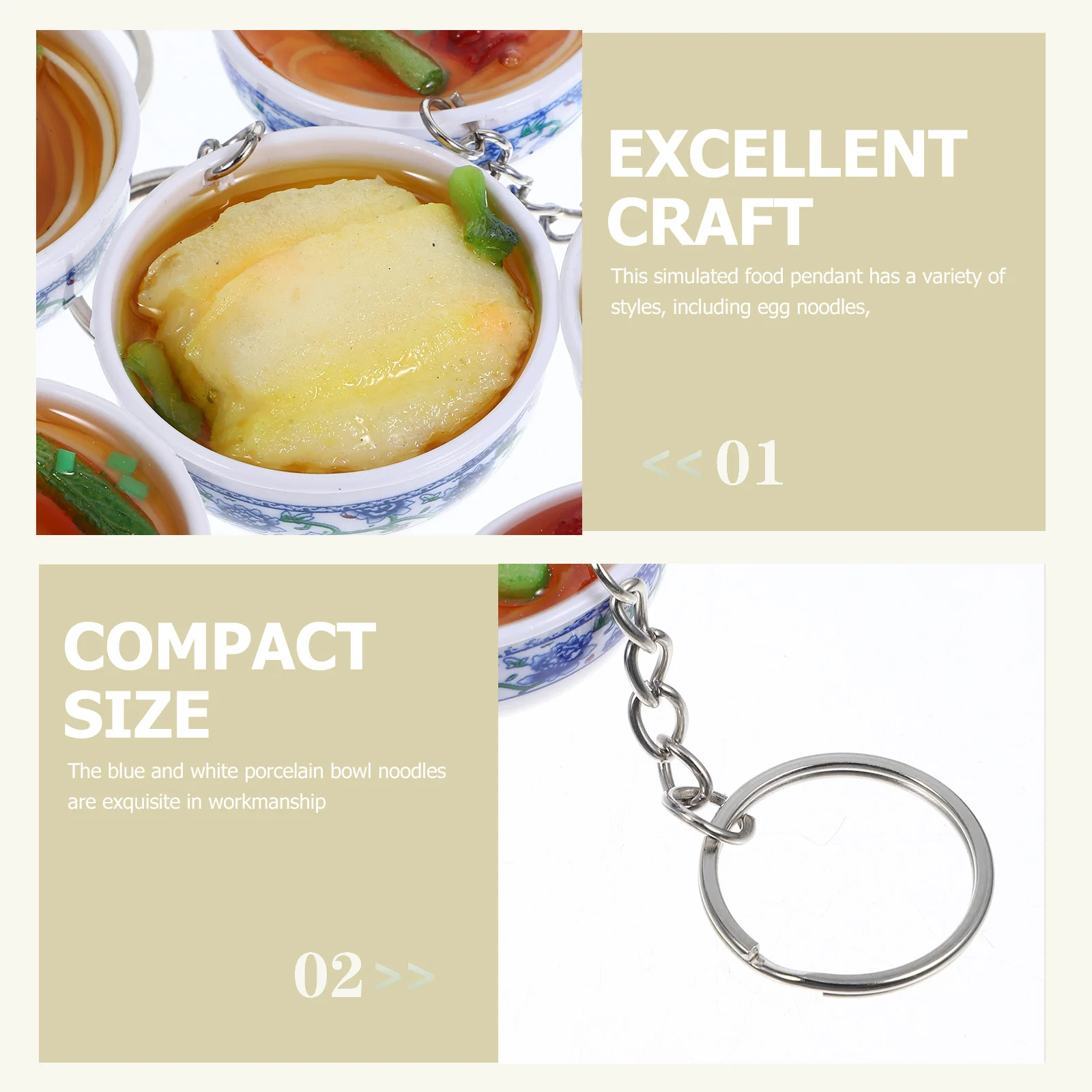 

10pcs Children'S Food Play Keychain Mini Simulated Noodle Pendant In Porcelain Bowl Resin Bag Hanging Decorative Key Holder