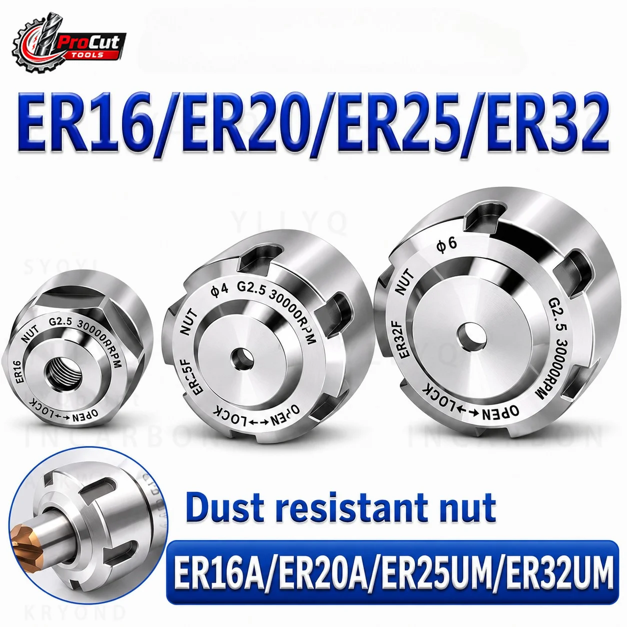 ER Collet Dustproof Nut ER16 ER20 ER25 ER32 ER16A ER20A ER25UM ER32UM, Fit BT30 BT40 BT50 ER Tool Holder CNC Parts