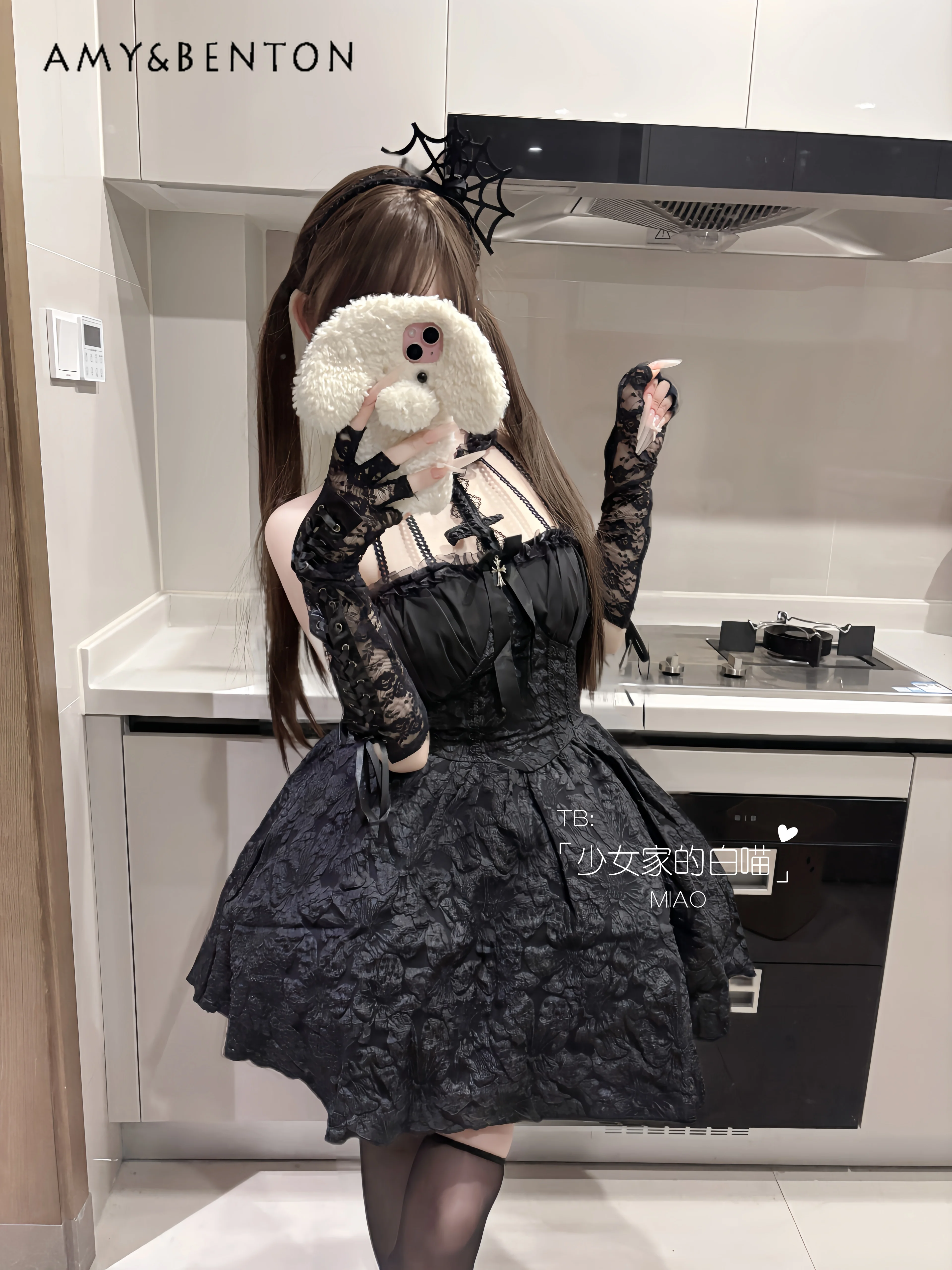 

Summer New Hot Sale Dark Style Strapless Short Dress Japanese Style Little Devil Uniform Lace Halloween Maid Costume