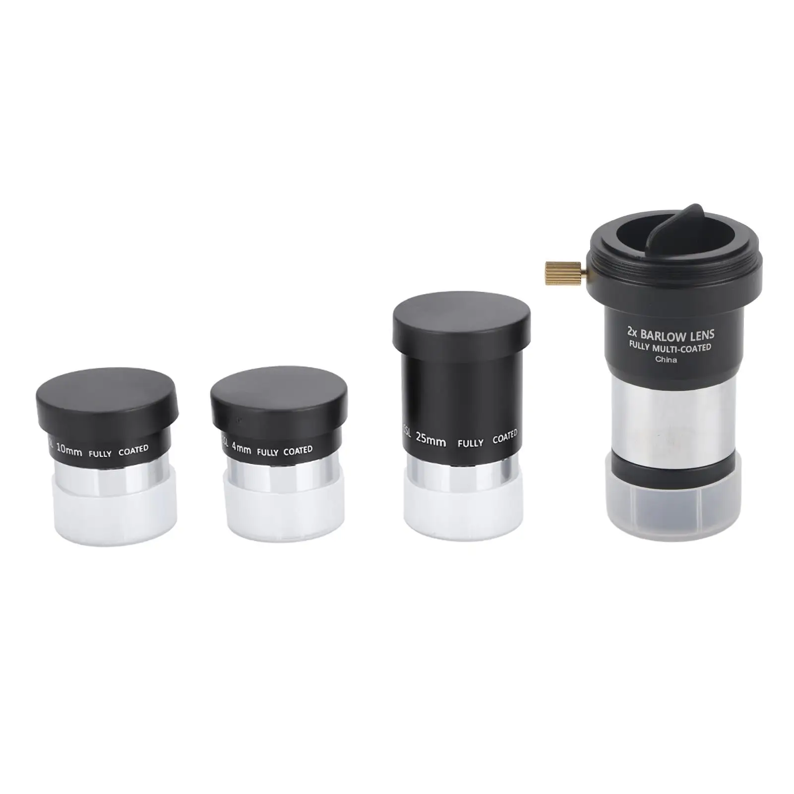 

1.25 Plossl Telescope Eyepiece Set 4mm 10mm 25mm with 2X Barlow Lens - Multi-Coated for astronomy & Monocular Use