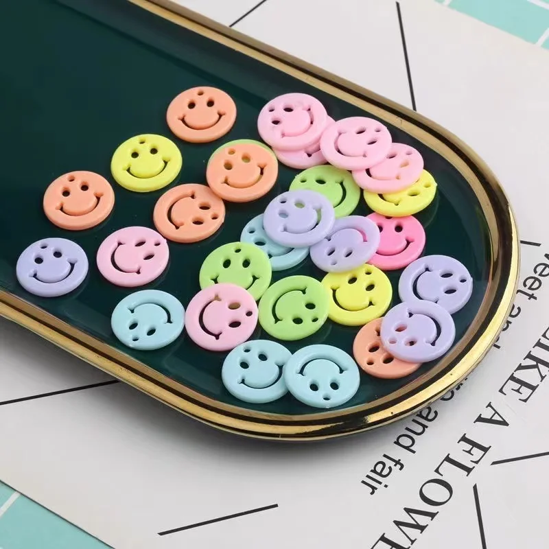 100pcs 14mm/20mm Mixcolor Smile Arcylic Charms Pendants for Handmade Bracelets Necklace Earring Key Chain DIY Jewelry