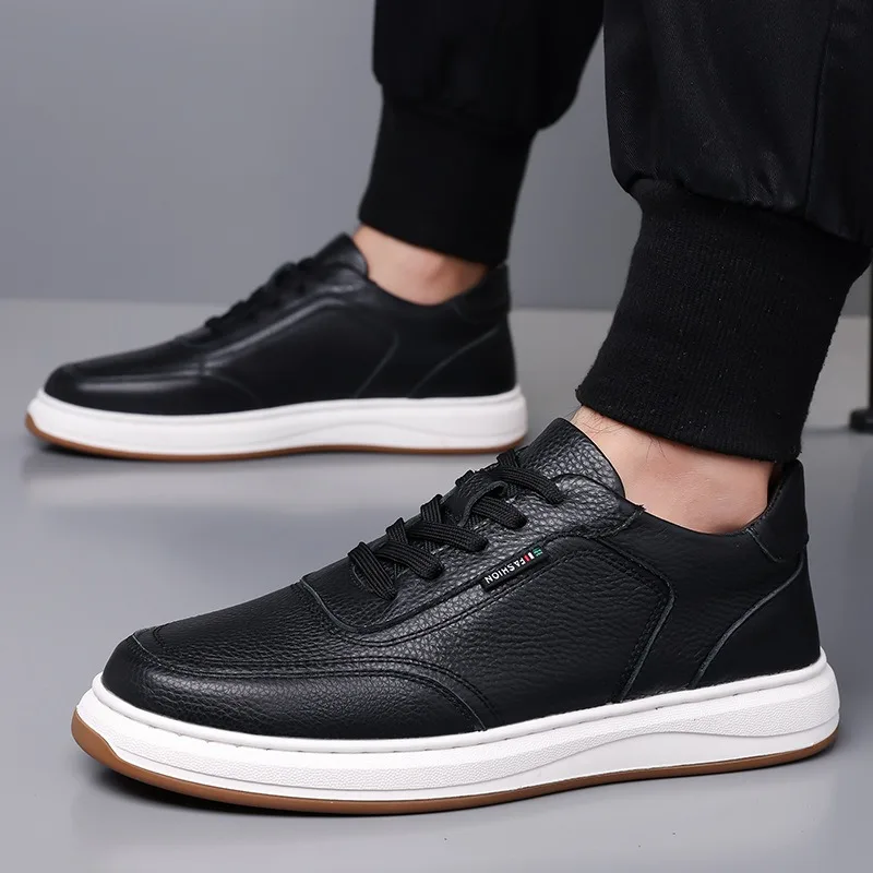 Fashion Cowhide Platform Men's Board Shoes Spring Autumn Soft-soled Non-slip Men's Sneakers Designer Casual Male Leather Shoes