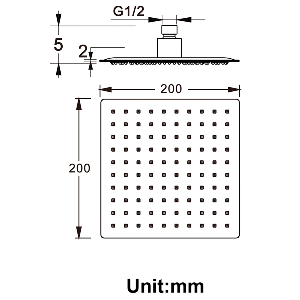 

Square Stainless Steel Shower Head Rainfall Shower Chrome High Pressure Ultra-Thin Shower Head Sprayer 200X200mm-AS97