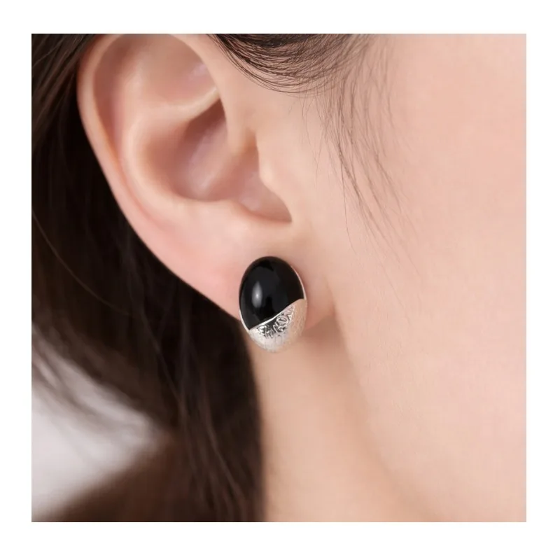 

New Retro Fashion High-end Water Drop Stud Earrings Black Agate Old-fashioned Stud Earrings