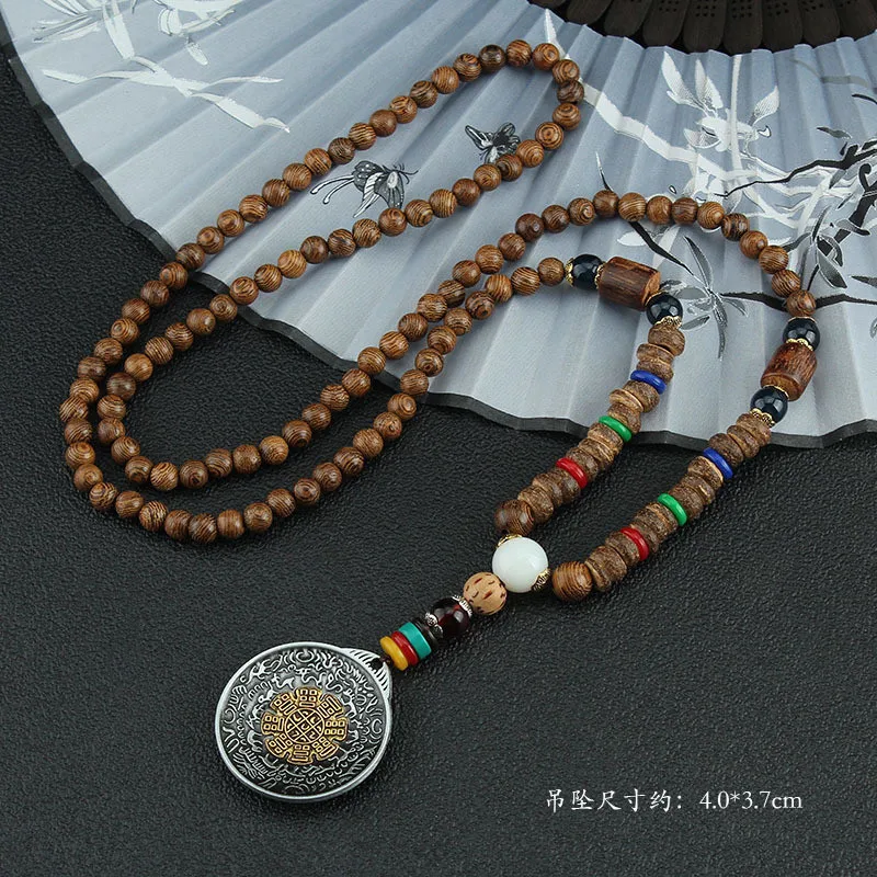 Nepal Buddhist Mala Wood Beads Tibetan six-character mantra prayer wheel pendant Bohemian Boho Buddha Lucky Jewelry