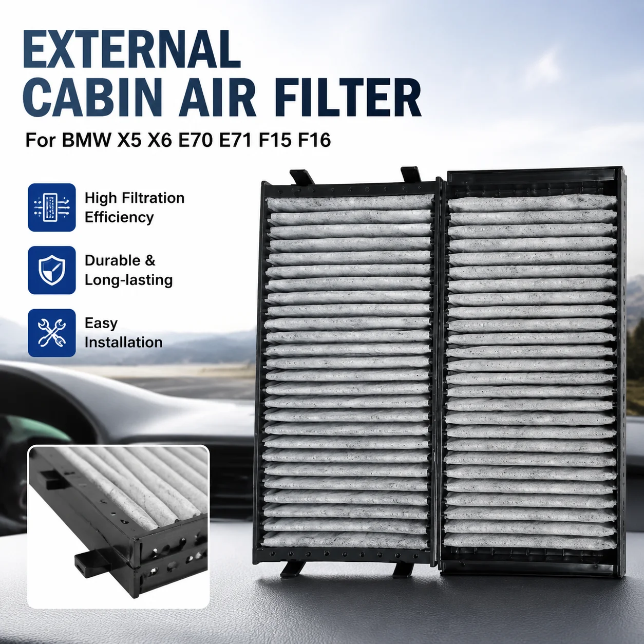 External Cabin Air Filter Durable Easy Installation Replacement For BMW X5 X6 E70 E71 F15 F16 Car Interior Accessory