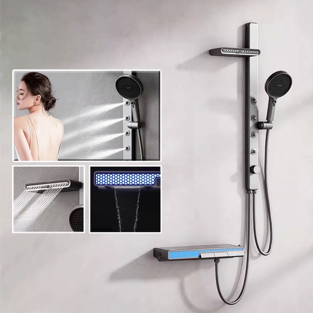 

Luxury Spa Massage Smart Bathroom Shower System Full Set with Filter Brass Mixer Tap Digital Display Bathtub Rain Showers Faucet