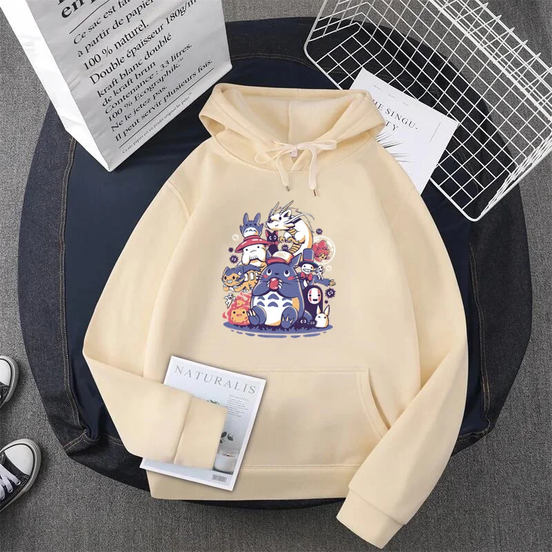 Hayao Miyazaki Totoro Spirited Away anime impresso esporte casual manga comprida Harajuku Kawaii casual masculino manga comprida multi moletom com capuz