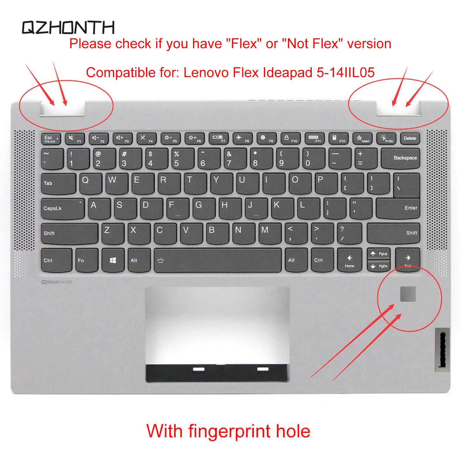 

New For Lenovo ideapad Flex 5-14IIL05 5-14ITL05 Palmrest Upper Case w/ Backlit Keyboard Silver Color