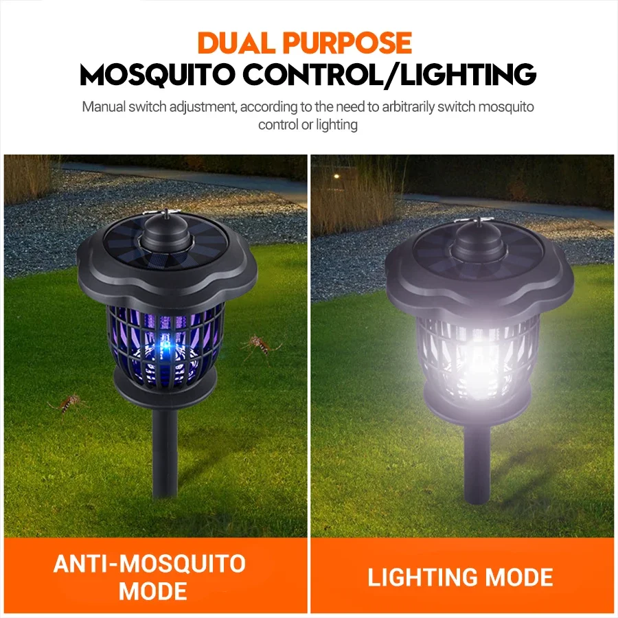 2-in-1 1200mAh LED Solar Light Bug Zapper with 365nm UV Outdoor Non-Toxic Waterproof Garden Decor Landscape Lawn Lamp Camping view 2