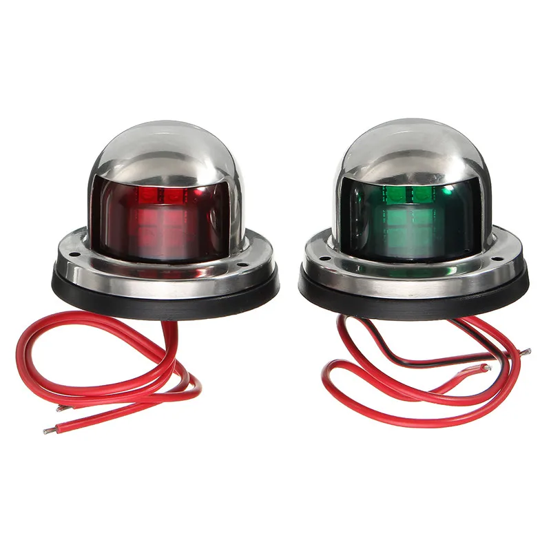 2X 12V Stainless Steel Red Green Bow LED Navigation Lights Boat Marine Indicator Spot Light Marine Boat Yacht Sailing Light