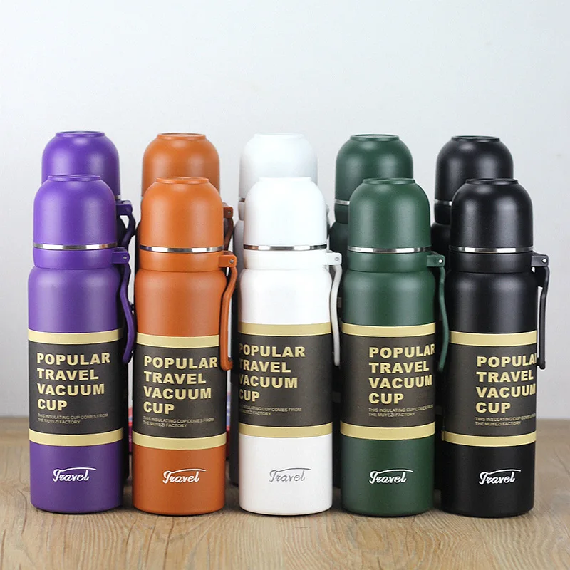 

Outdoor 304 sling, powder-coated insulated cup, steel lid, bullet head, portable large-capacity sports water bottle