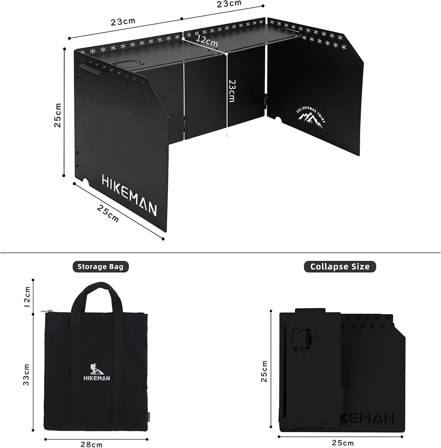 زجاج أمامي لموقد التخييم من HIKEAMN - زجاج أمامي قابل للطي مع حقيبة تخزين، أسود