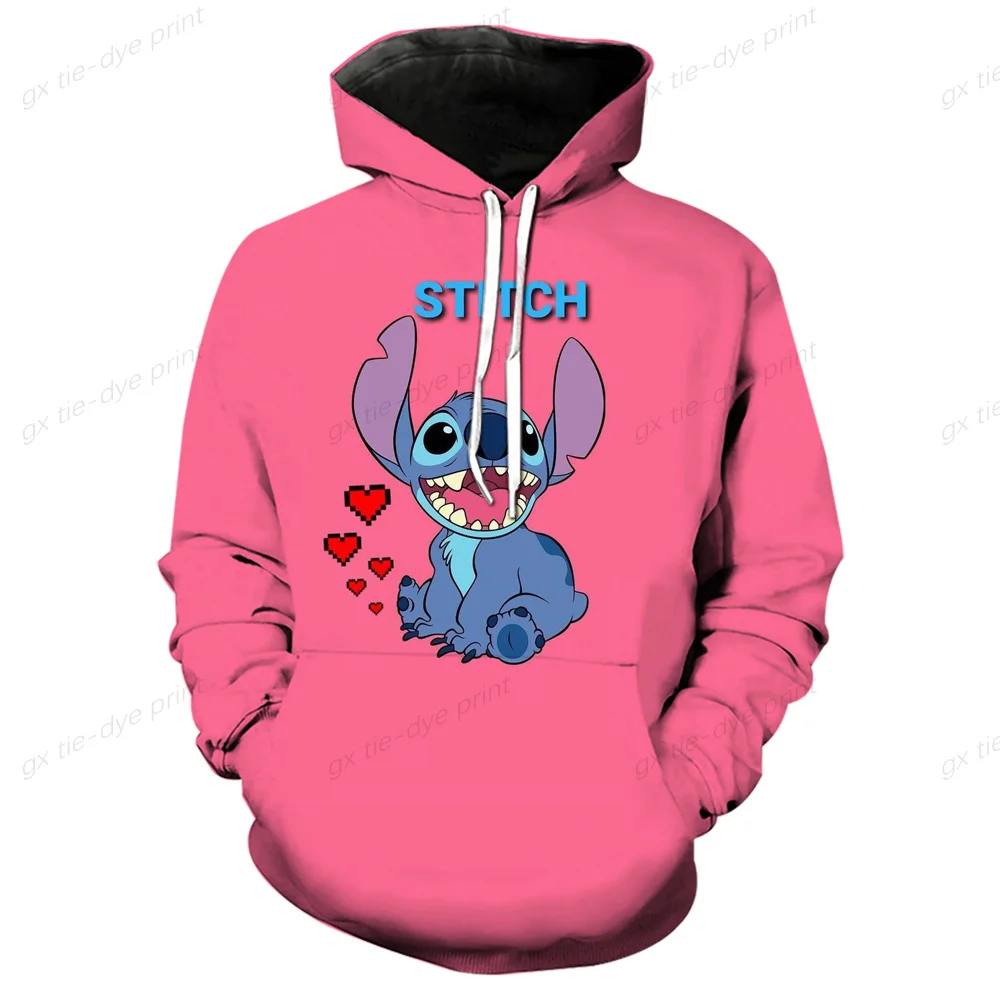 MINISO Disney Classic Cartoon Cute Animation Stitch 3D New Printed Sweater Hooded Long Sleeve Top New Loose Pullover Clothes