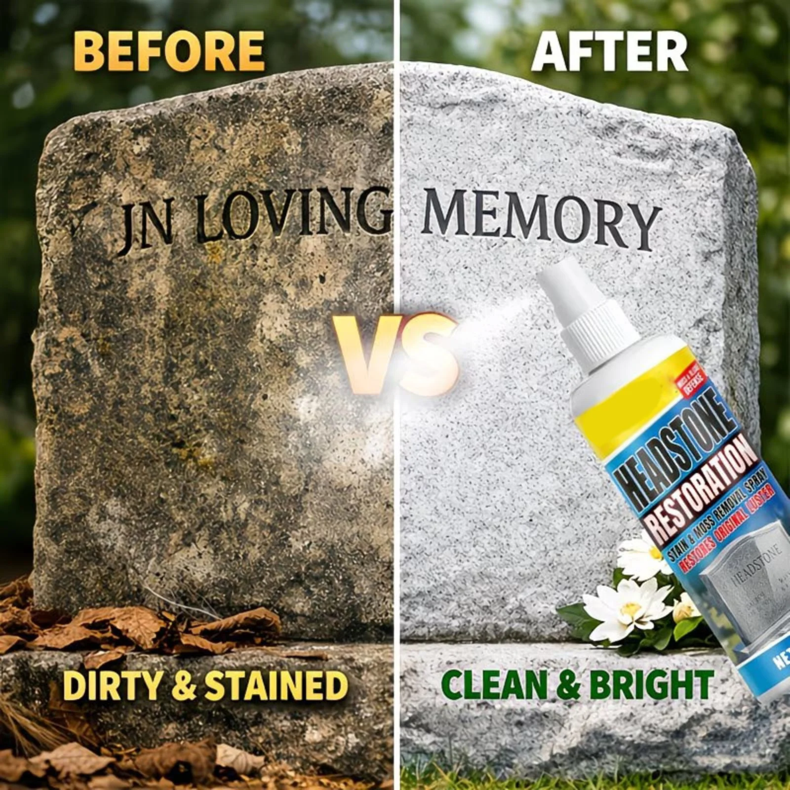 Tombstone Cleaning Spray and a Towel Set, Headstones Restoration Stain Moss Removal Spray, Tile and Floor Cleaner, 100ml