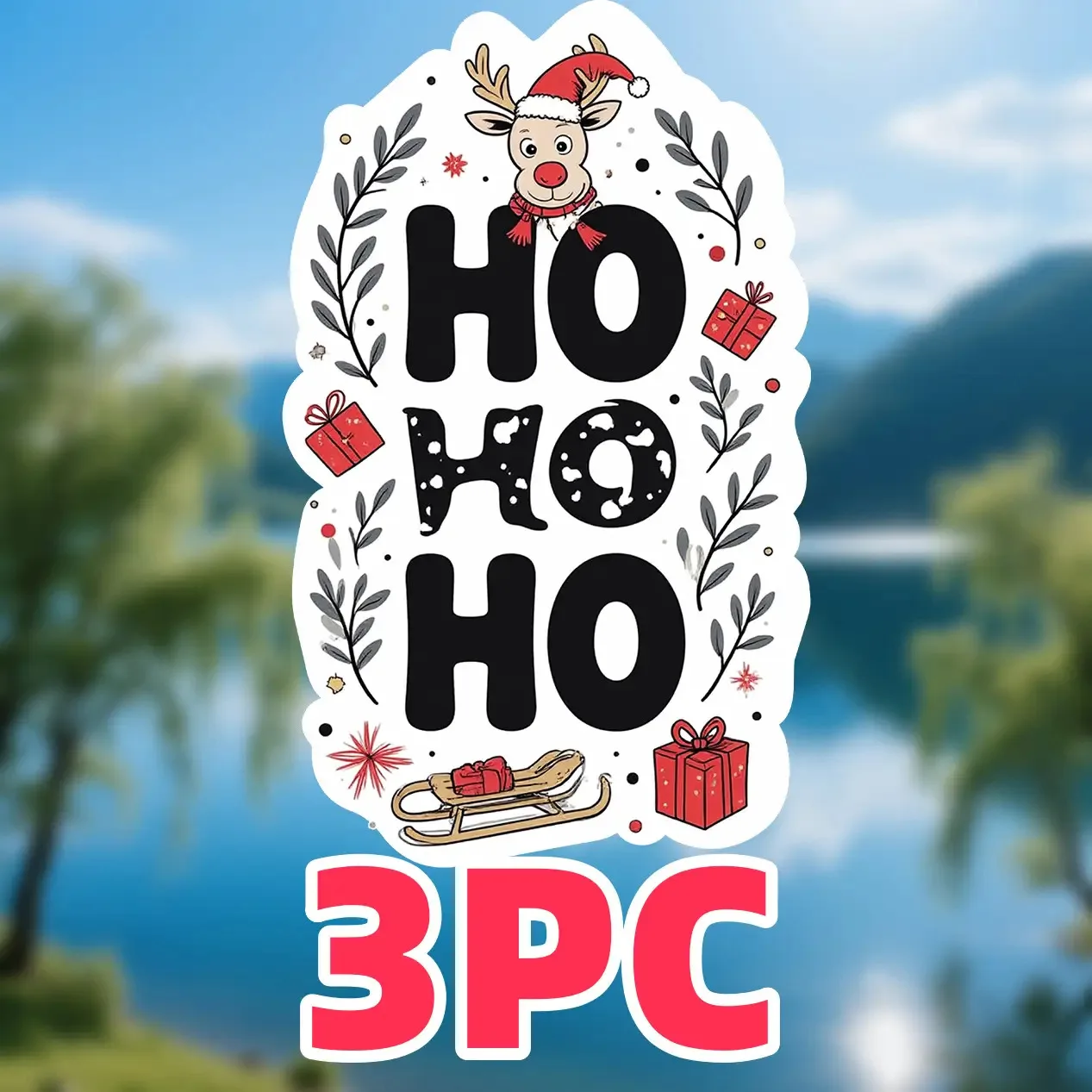 

3PCS "Ho Ho Ho Reindeer" Car Motorcycle Sticker (3PC Set), Festive Themed Decal, Vehicle Exterior Holiday Creative Sticker
