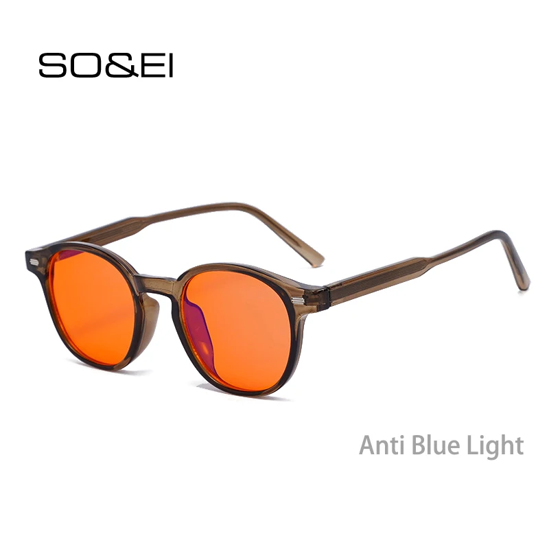 SO&EI Retro Rivets Square Women Anti Blue Light Sunglasses UV400 Men Computer Game Anti Radiation Red Orange Sleep Lens Eyewear