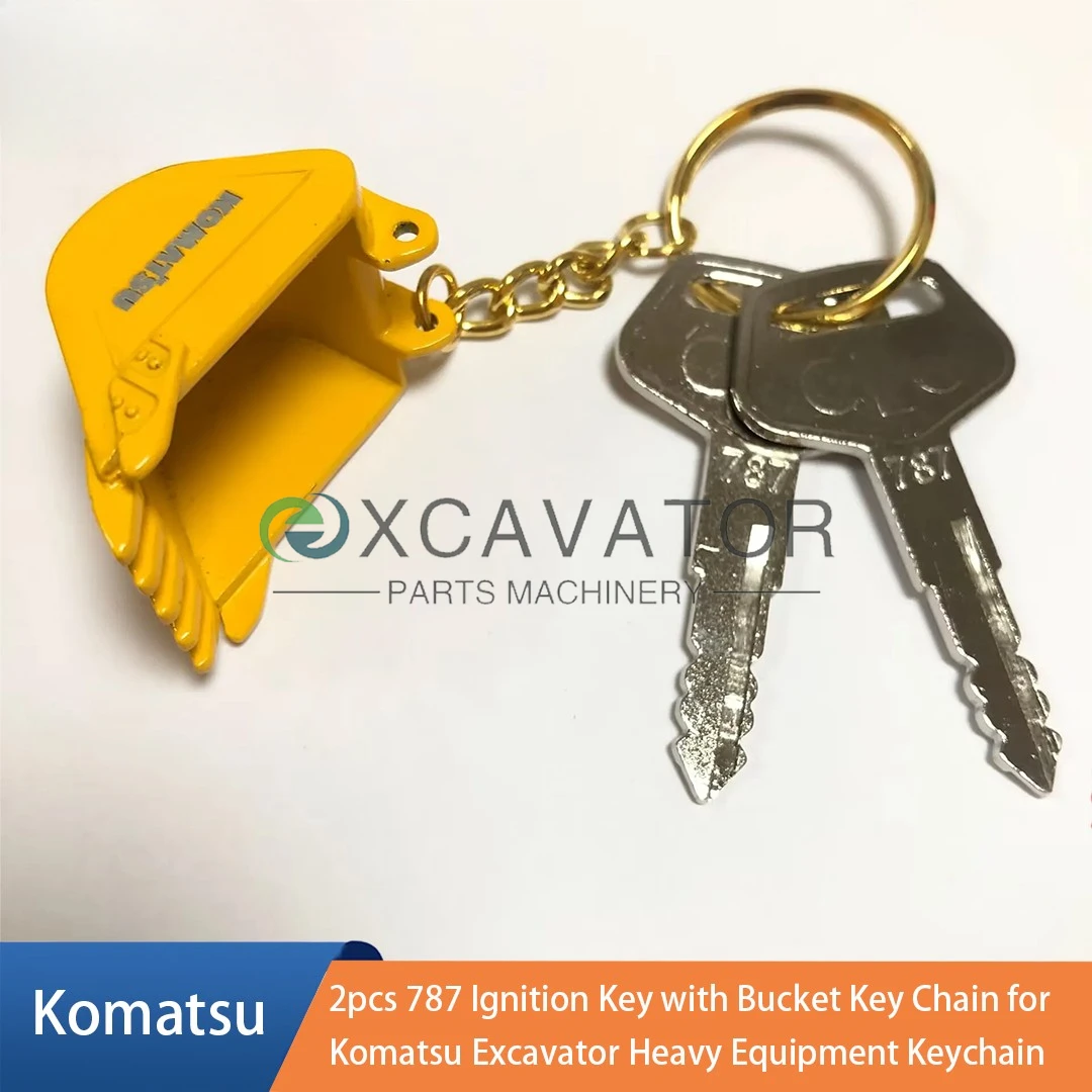 2pcs 787 Ignition Key With Bucket Key Chain For Komatsu Excavator Heavy Equipment Keychain F0001