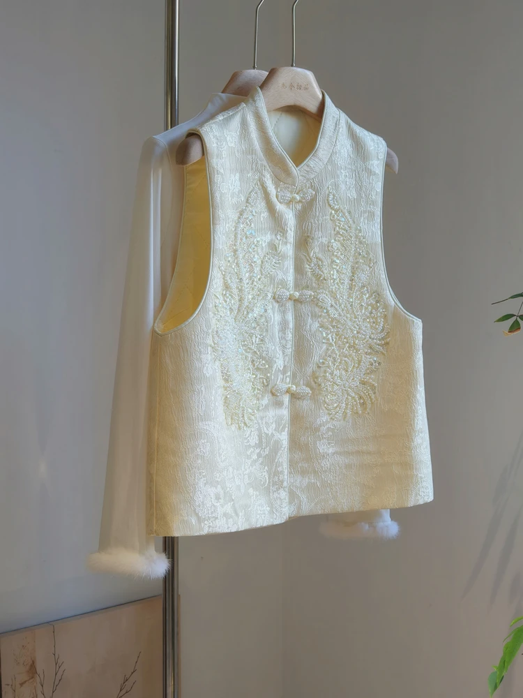 

Новый китайский светло-желтый тяжелый женский жилет с хлопковой подкладкой и воротником-стойкой, верхняя одежда Jaet, молодежная элитная одежда