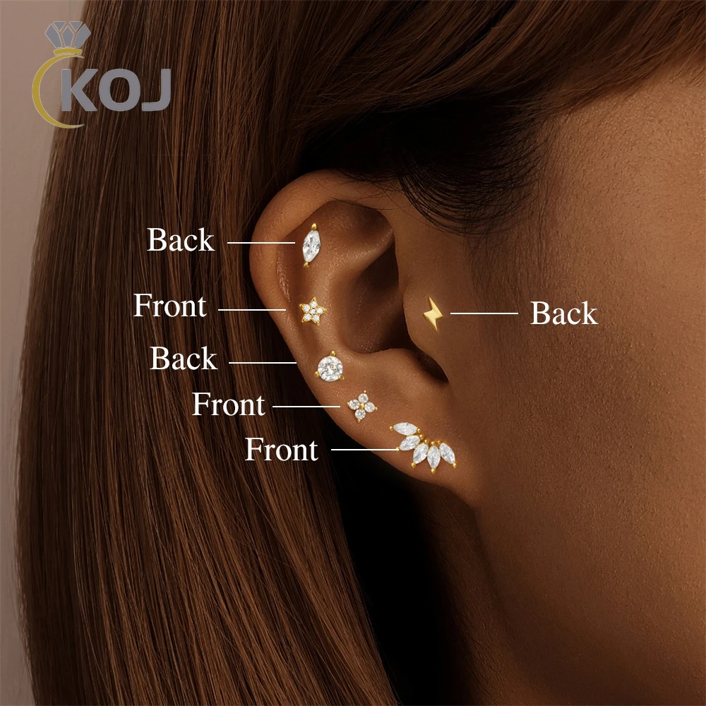 

KOJ 1PC Horse Crown Zircon Cartilage Spiral Piercing Nails For Women Overlap Both Sides Wear 925 Sterling Silver Stud Earrings