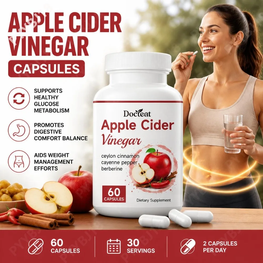 Docteat Apple Cider Vinegar Capsules with Berberine Ceylon Cinnamon Supports Digestive Comfort & Weight Management 60 Capsules