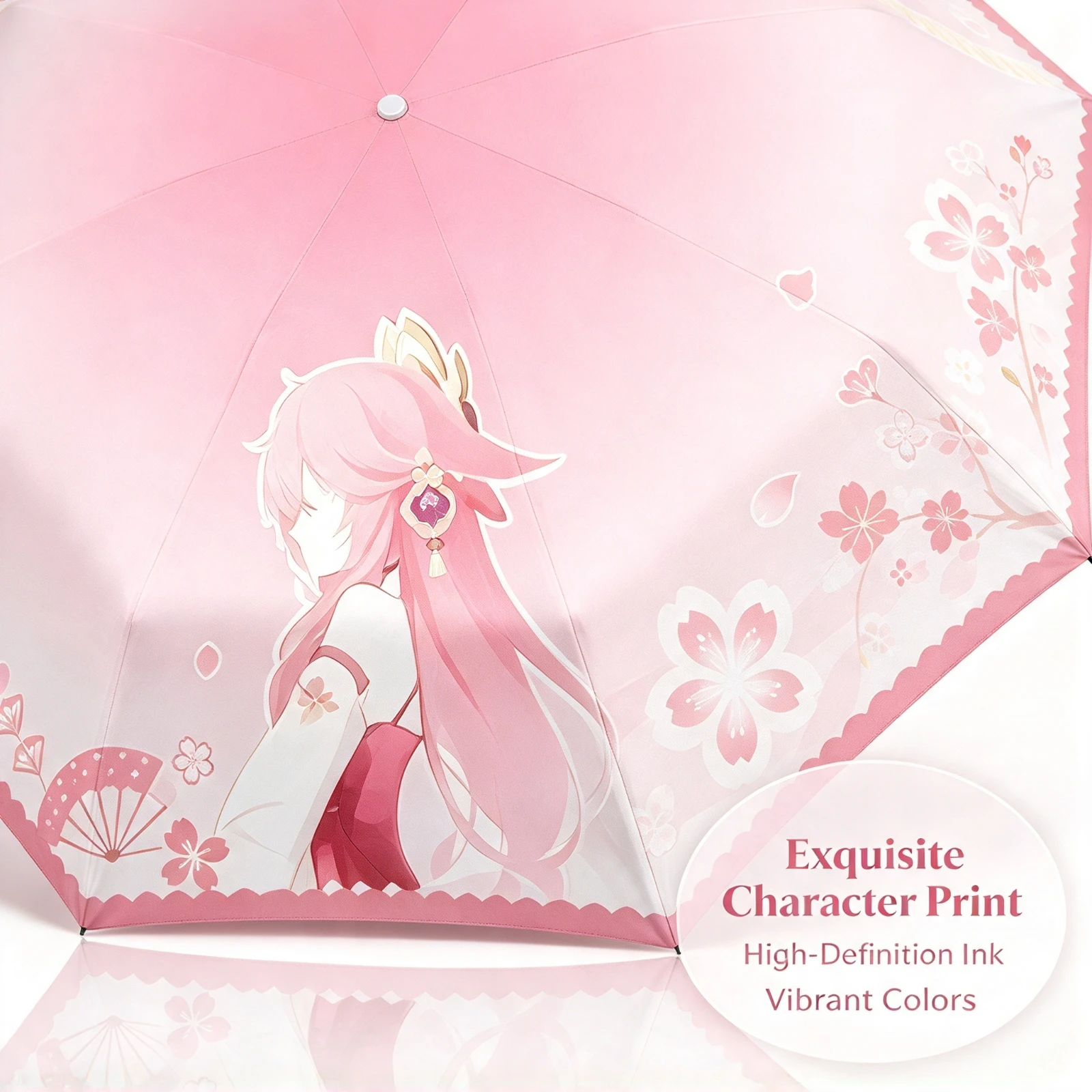 Genshin Impact Foldable UV Umbrella Waterproof, Compact Travel Parasol Portable Sun Rain Protection Anime Gift With Sleeve Decor