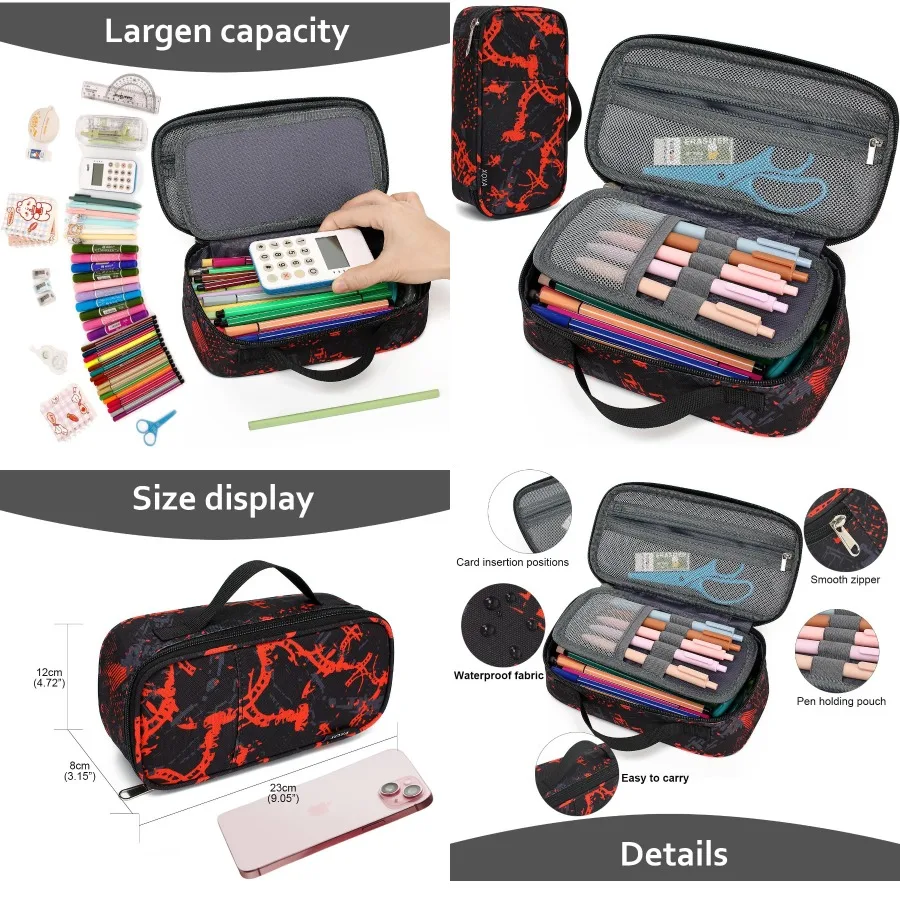 

XQXA Пенал большой емкости с несколькими отделениями и прочным материалом Портативная косметичка с ручкой для офиса Scho